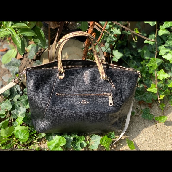 Coach black pebble leather & snakeskin Prairie satchel w/crossbody strap - Picture 2 of 16